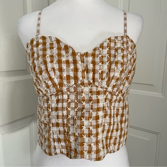 Anthropologie Maeve Scalloped Crop Top Sz‎ 6 Neutral Motif Brown Spaghetti strap - Picture 11 of 13